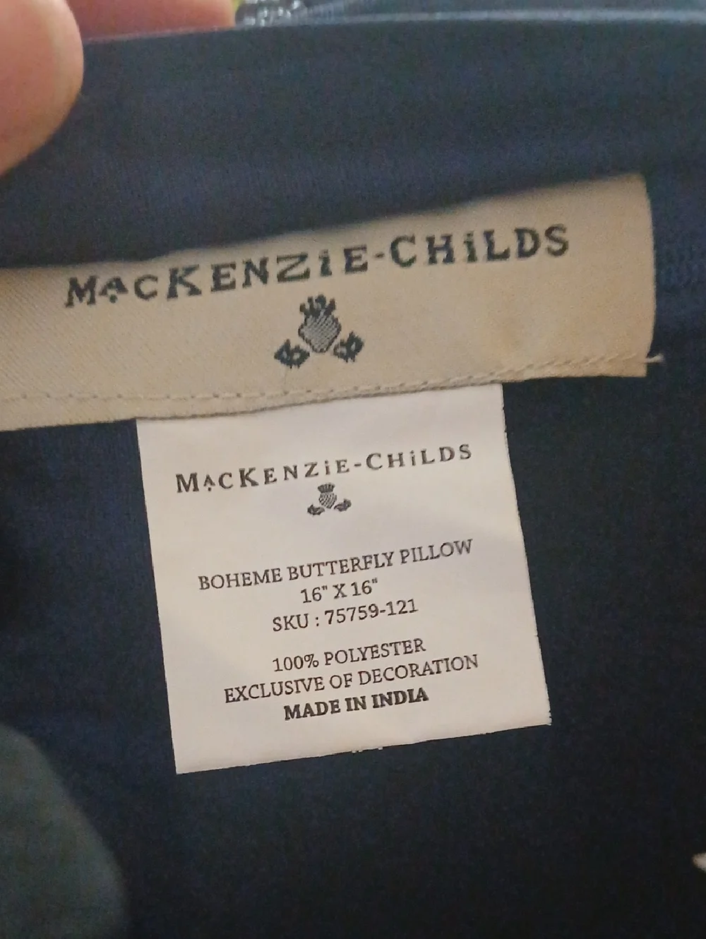 NWOT Mackenzie-Childs Boheme Butterfly Beaded Accent Pillow Blue Background